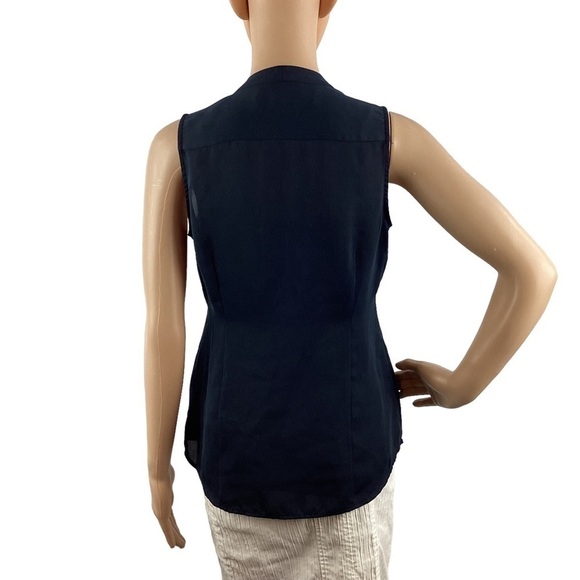 Banana Republic Blouse Size 2 Navy Sheer Sleeveless Button Front - Picture 5 of 7